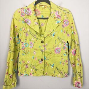 JOHNNY WAS | Embroidered Lime Green Floral Blazer Jacket Women’s Size Small